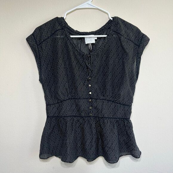 Anthropologie HD in Paris Black Polka Dot Peplum Blouse 8 Women - Picture 2 of 10